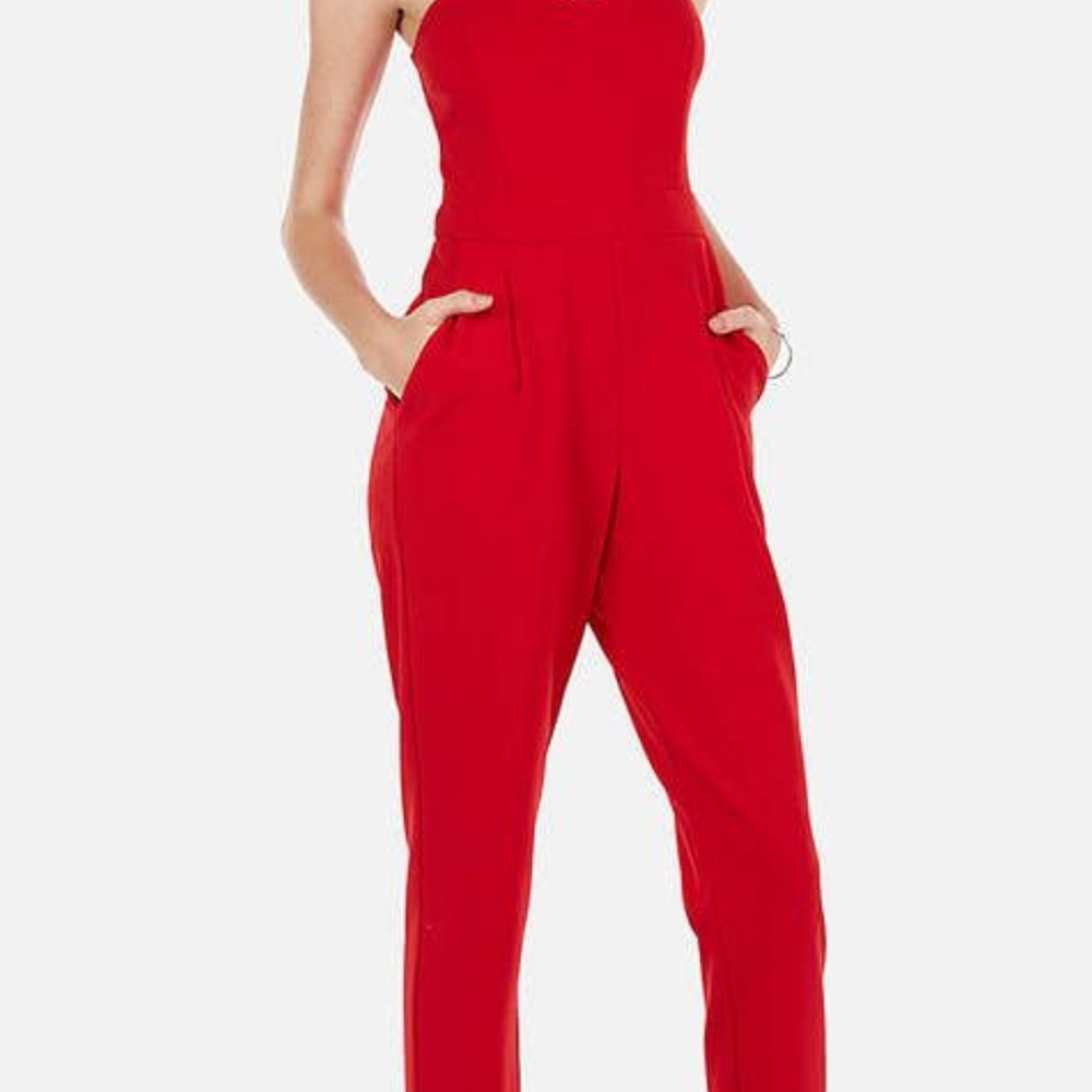 Express Bright Red Strapless Sweetheart Cat Palazzo